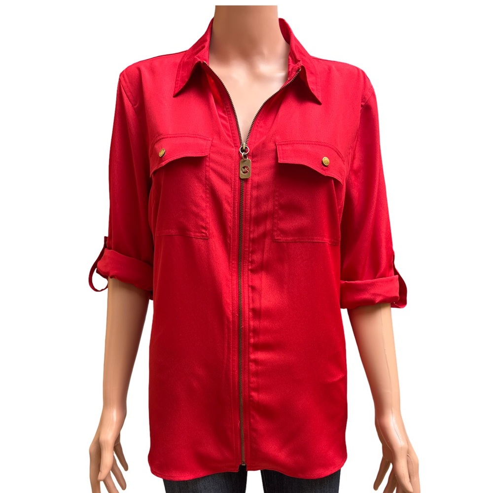 Michael Kors Red Zipper Long Sleeve Blouse XL NWOT